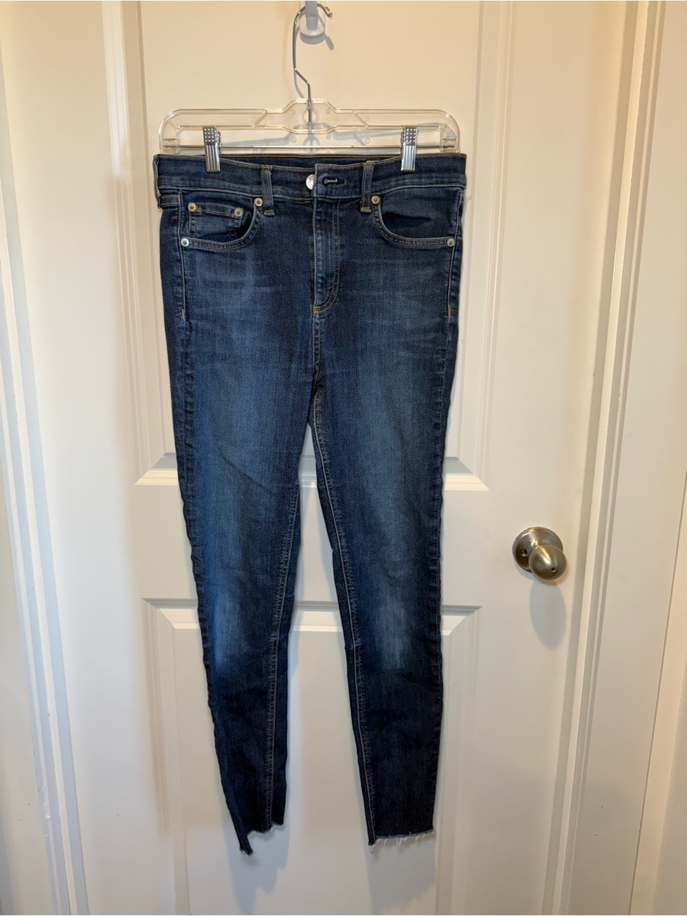 rag & bone 10” Ankle Skinny Raw Hem Dark Wash Stretch Jeans Size 28 - Picture 2 of 4